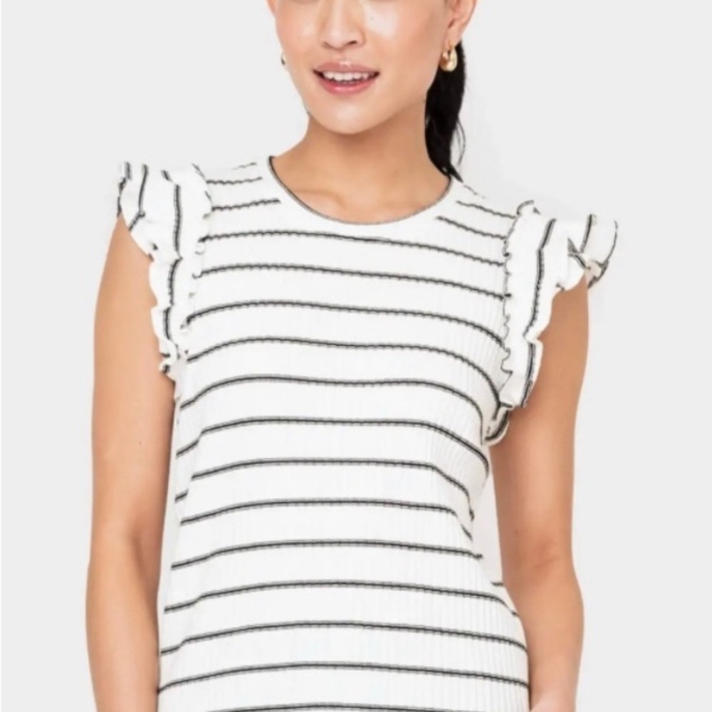 Gibson Look, Striped Ruffle Sleeve Top - Black and White, Medium